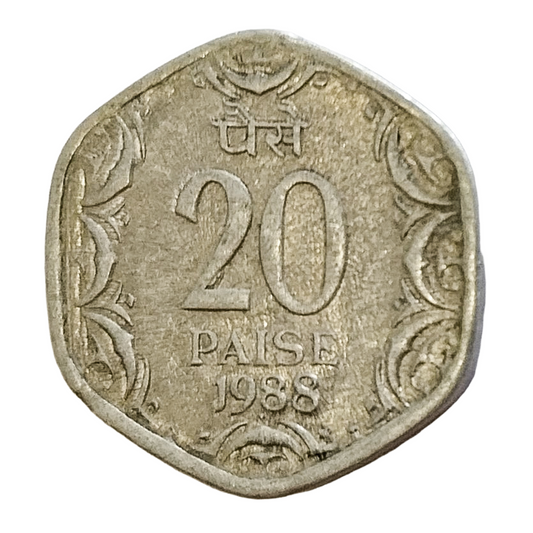 20 PAISE - 1988 - BOMBAY MINT - REPUBLIC INDIA COIN - ERROR COIN