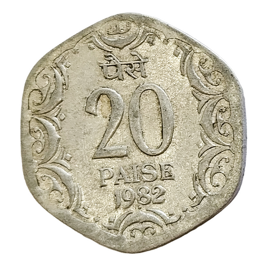 20 PAISE - 1982 - BOMBAY MINT - REPUBLIC INDIA COIN - ERROR COIN