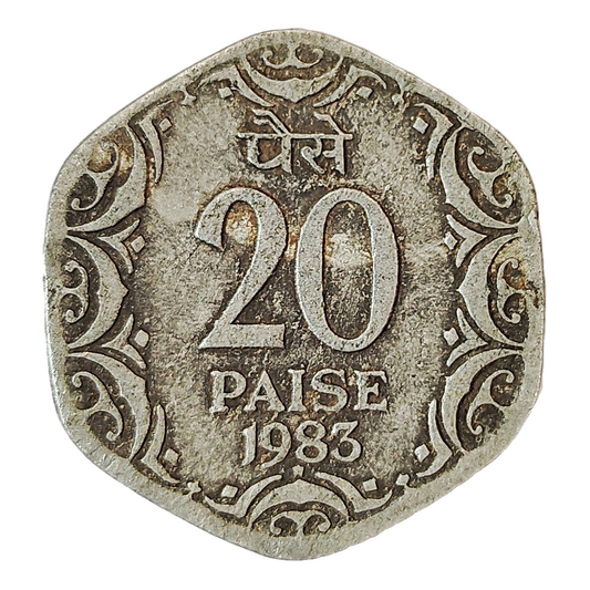 1983 India 20 Paise Hyderabad Mint Error Coin - Only "सत्यमेव" Visible - EverRise Treasures