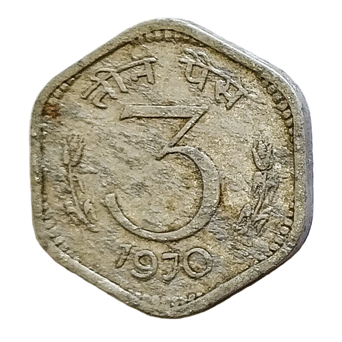3 PAISE - 1970 - KOLKATA MINT - REPUBLIC INDIA COIN